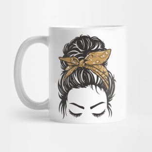 Messy Bun Girl Brown Paisley Bandana Mug